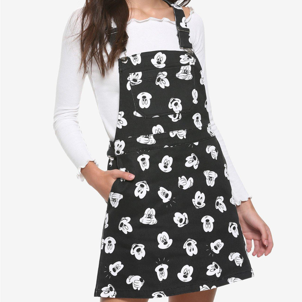 Hot Topic Black and White Mickey Face Pinafore Dress